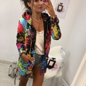 Print Jackets Spring Colourful Tie Dyeing Hooded Sweatshirt Casual