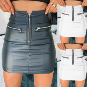 Womens PU Leather Zipper Mini Skirt
