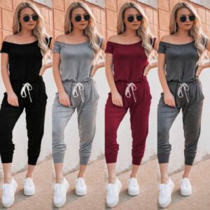 Casual Off Shoulder Jumpsuits Bodycon Short Sleeve