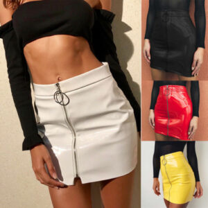 Sexy High Waist Circle Zipper Shiny Skirts PU Leather