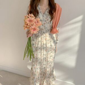 Elegant Ruched Floral Print Women Dress