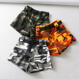 Cotton high waist shorts for women with belt vintage
