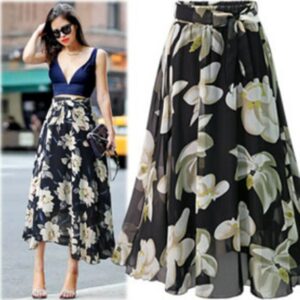 New Plus Size Women Chiffon Skirt Floral