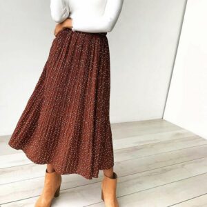 Floral Print Pleated Midi Skirt Women Elastic