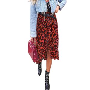 Leopard Print Vintage Long Women's Casual High Waist Pleated Skirt