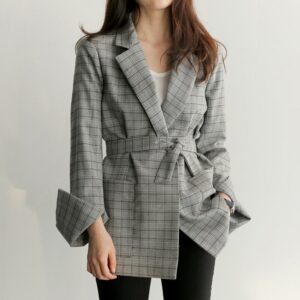 Office Lady Blazer Fashion Bow Sashes Split Sleeve Elegant Work
