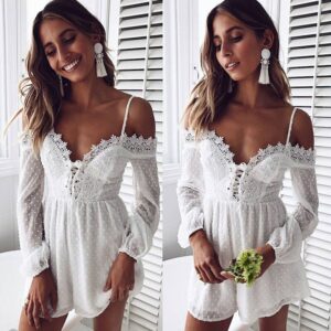 Sexy Lace Elegant Romper Dot Chiffon Party Lace Up Playsuit