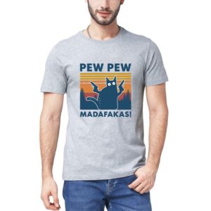 Pew Pew Madafakas T-Shirt Novelty Funny Cat Vintage Summer Men's T-Shirt Humor Gift