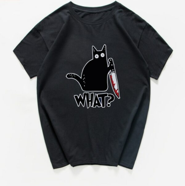 Cat What Funny T-Shirt Men's Vintage Graphic Cat With Knife Unisex Tshirt