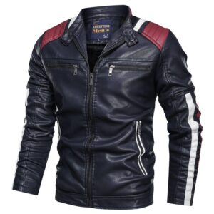 Men's Leather Jacket Casual Fashion Stand Collar Motorcycle Slim Style