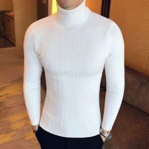 2020 Mens Turtleneck Pullover Winter Casual Solid Knitted Wool