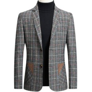 Personality Wild Men's Suit Jacket High Quality Fashion Plaid Print Slim Fit Warm