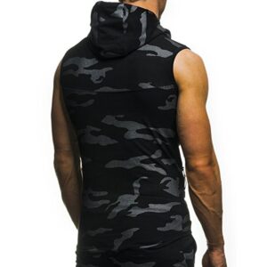 Men's Military Camouflage Print Fitness Hooded Sleeveless Tank Top