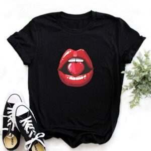 Women's Casual Sequins Red Lip T-Shirt Short Sleeve T-2020 Vintage Creativity