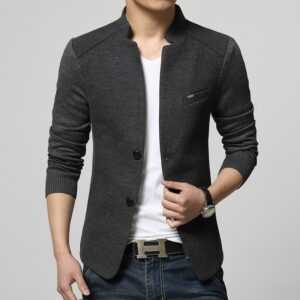 New Blazer Patchwork Suits For Men Top Quality Slim Fit Woolen Outwear Coat