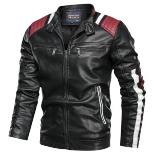 Men's Leather Jacket Casual Fashion Stand Collar Motorcycle Slim Style