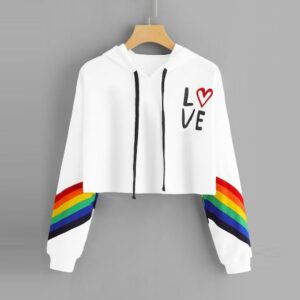 Fashion Long Sleeve Hoodie Sweatshirt Rainbow Letter Print Women's Sweatshirt
