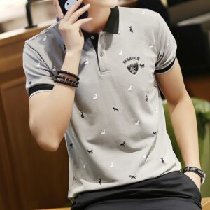 Summer Short Sleeve Men's Cotton Print Slim Casual Polo Breathable Embroidery Casual