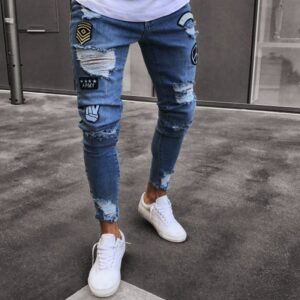 Men Hole Jeans Hip-hop Embroidered Jeans 2020
