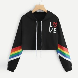 Fashion Long Sleeve Hoodie Sweatshirt Rainbow Letter Print Women's Sweatshirt
