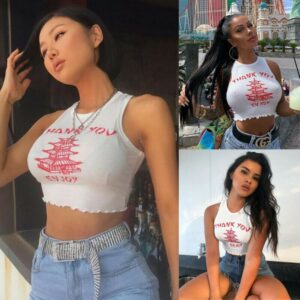 Sexy Women Summer Casual Tank Vest Polyester Sleeveless Letter Crop Tops Workout