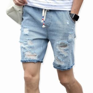 Men's Ripped Short Jeans Brand Summer 98% Cotton Shorts Breathable Denim