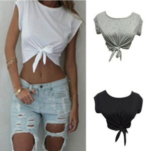 Summer Women Knotted Tie Front Crop Top Cropped Casual Tanks Camis