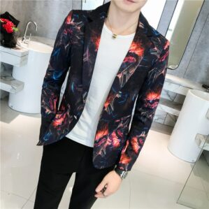 Fashion Personality Floral Suit Jacket Men, Trend Nightclub Hairdresser Slim Printed Blazer