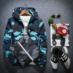 Men's Hooded Windbreaker Coat Male Outwear Men's Casual Camouflage Hip Hop Print