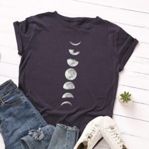 New Moon Print T-Shirt 100% Cotton O Neck Short Sleeve Women