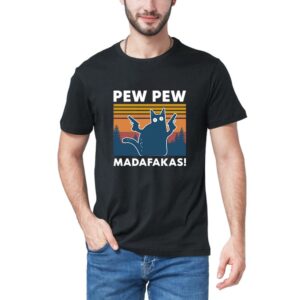 Pew Pew Madafakas T-Shirt Novelty Funny Cat Vintage Summer Men's T-Shirt Humor Gift