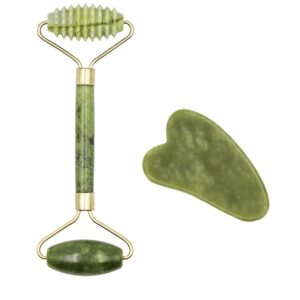 2 in 1 Jade Stone Facial Massage Roller And Gua Sha Set