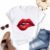 Women’s Casual Red Lip Short Sleeve Vintage T-Shirt