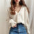 Low V-Neck Knit Long Sleeve Hollow Out Sexy Cardigan